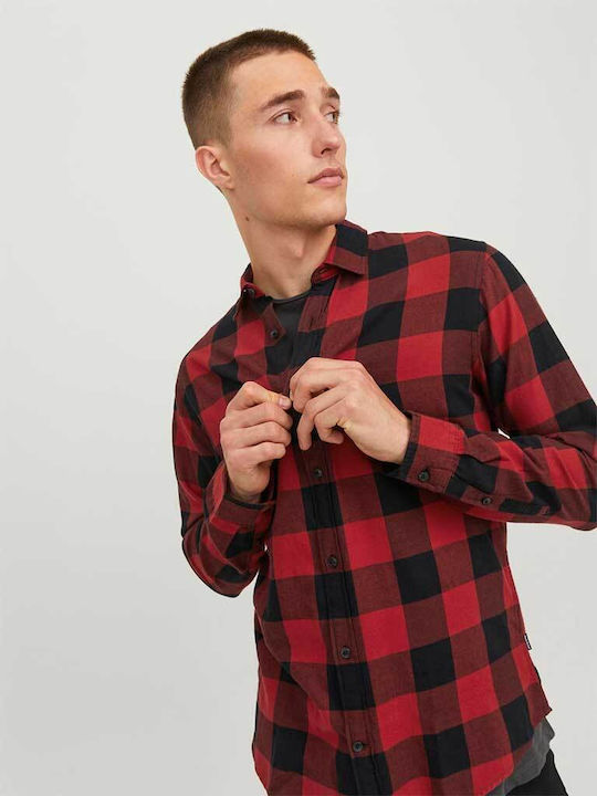 Дълъг ръкав Памучен Риза Каре Red/Black