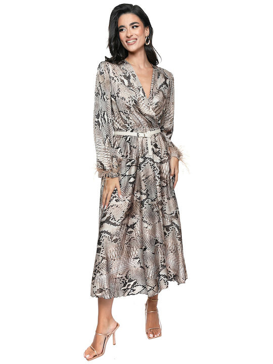 Maxikleid mit Feder-Prints – Herbstkollektion