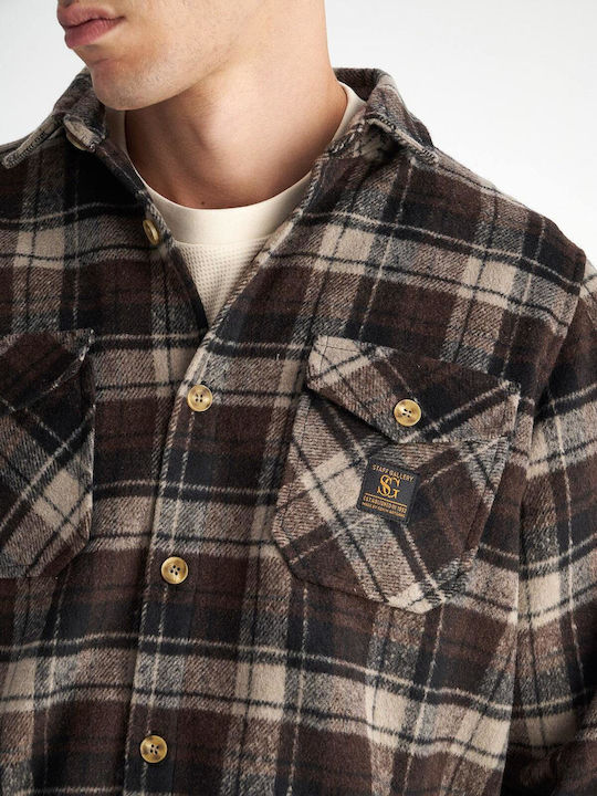 Staff Men's Shirt Overshirt Long Sleeve Checked CAFE