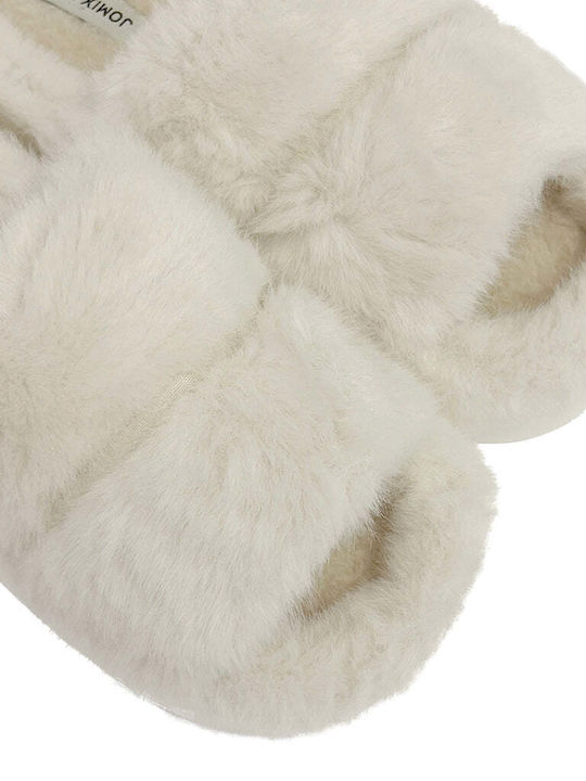 Ustyle Winter Women's Slippers with fur in White color