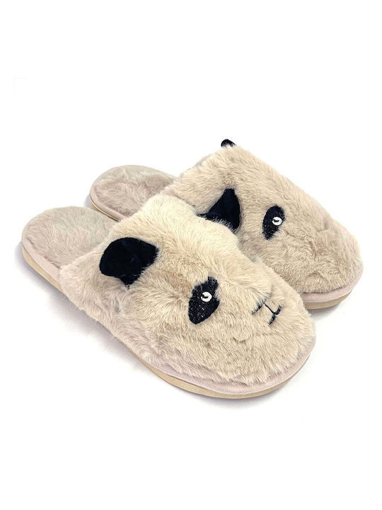 Ustyle Winter Women's Slippers with fur in Gray color