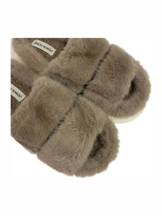 Winter Damen Hausschuhe mit Fell Braun