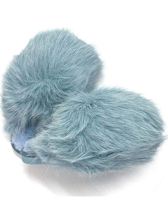 Winter Damen Hausschuhe mit Fell Hellblaue