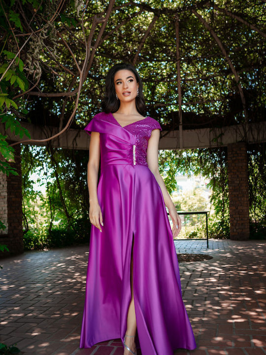 RichgirlBoudoir Maxi Rochie de Seară Satin Fuchsia