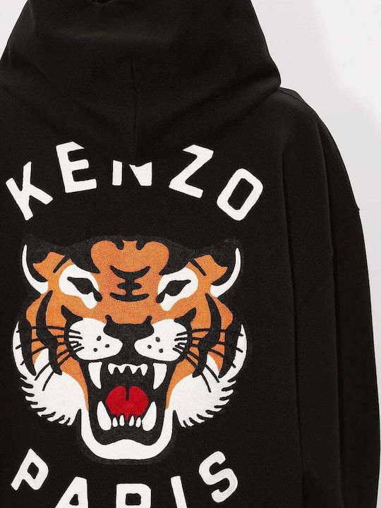 Lucky Tiger Long Women's Sweatshirt Hooded Black