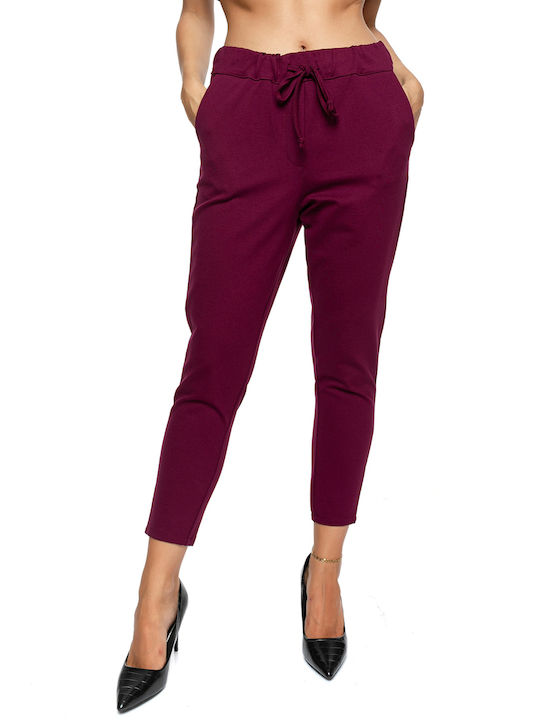 RichgirlBoudoir Women's Fabric Trousers with Elastic Burgundy