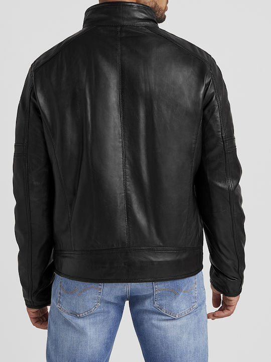 Milestone Men's Leather Biker Jacket Total Black