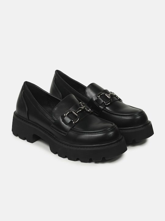 InShoes Leather Women's Loafers in Black Color