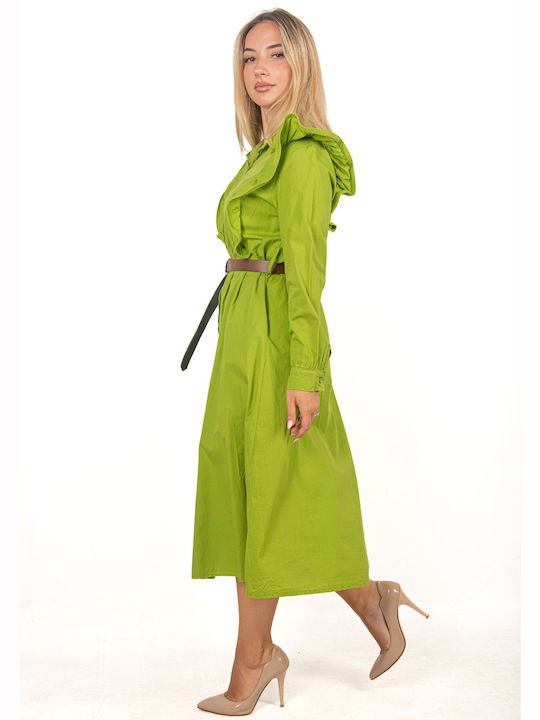 Lime Ruffle Shirt Dress with Belt