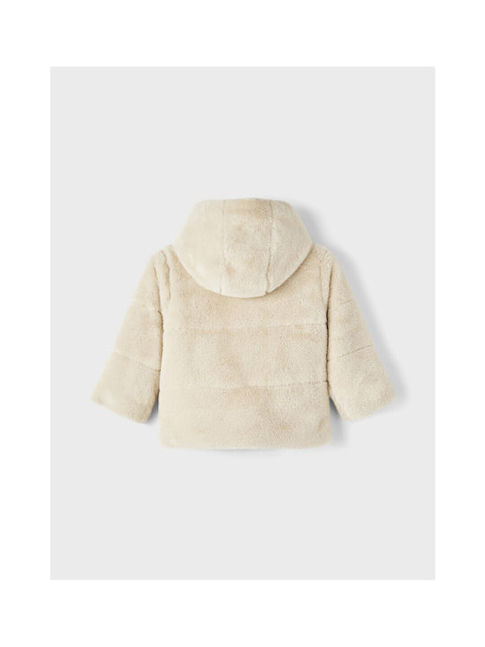 Brand Kids Fur Coat with Lining & Hood Εκρού Ecru