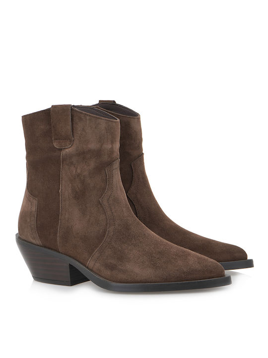 Alpe Suede Women's Ankle Boots with Medium Heel Brown