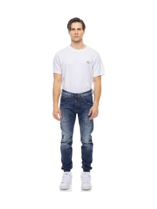 Herren Jeanshose Elastische mit Lose Verjüngte Anwendung Denim Blau