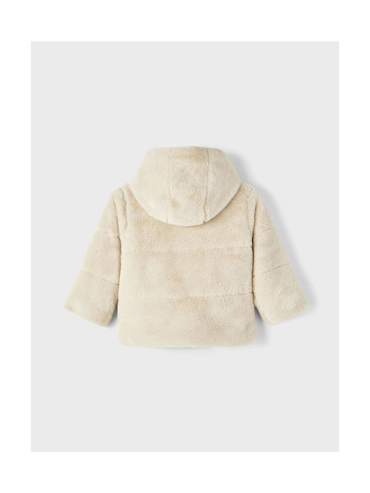 Name It Kids Fur Coat with Hood ecru