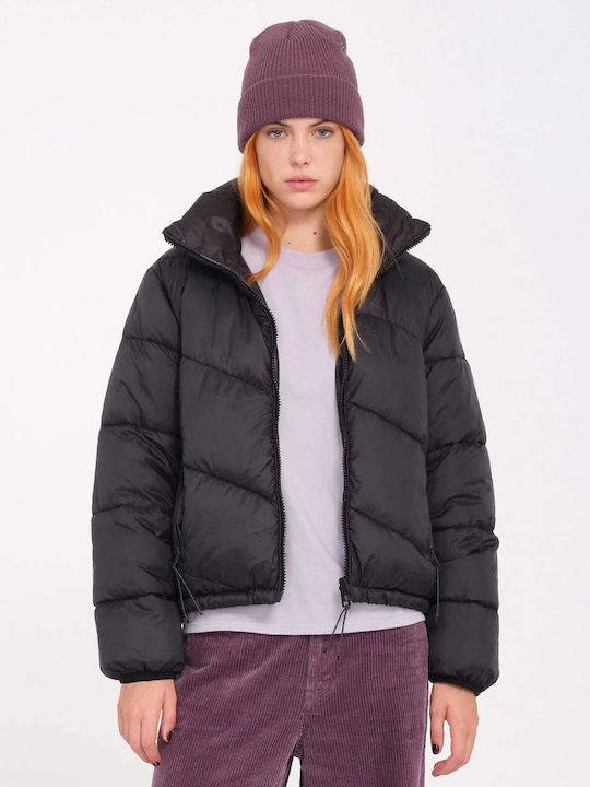 Volcom Scurt Jachetă de femei Puffer Față și spate pentru iarnă Black