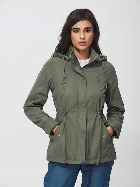 Dress Up Women's Short Parka Jacket for Winter with Hood HAKI