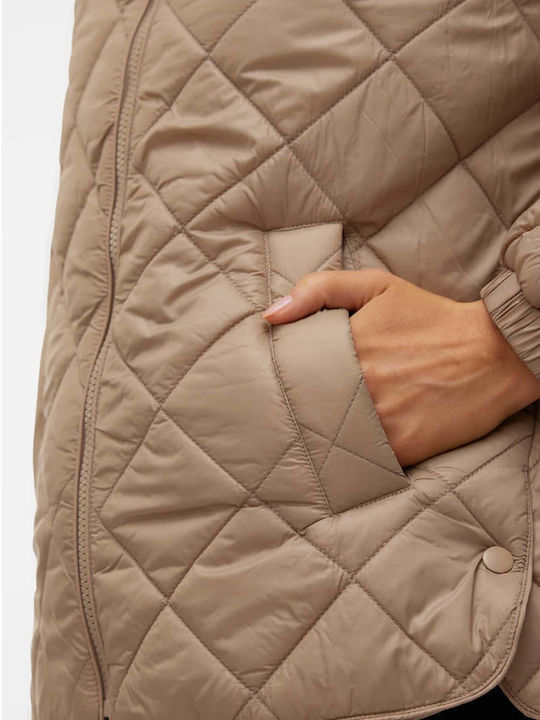 Women's Short Puffer Jacket for Winter Beige
