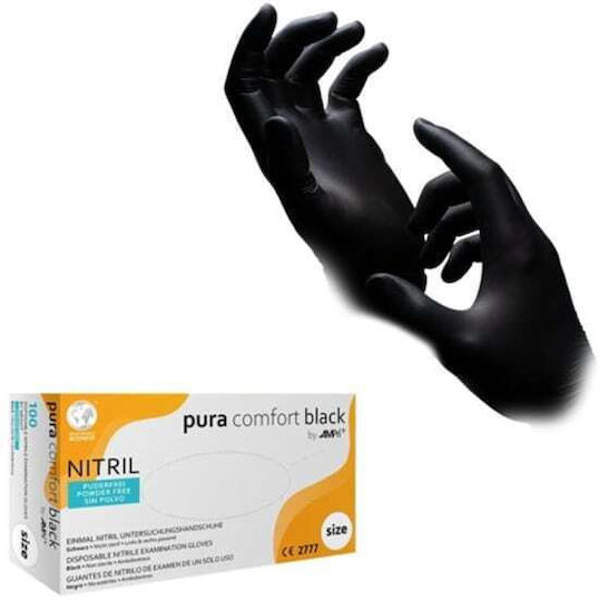 AMPri Pura Comfort Γάντια Νιτριλίου σε Μαύρο Χρώμα 100τμχ
