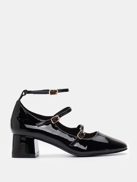 Luigi Pointed Toe Black Medium Heels with Strap