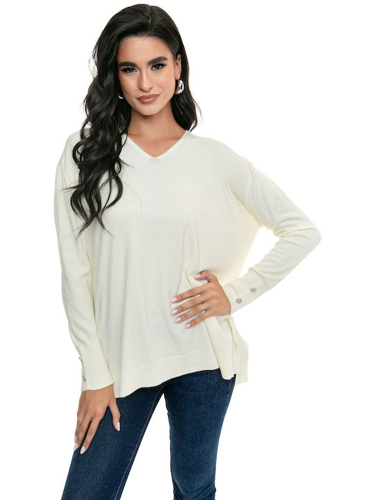 Elegant V-Neck Sweater with Decorative Buttons