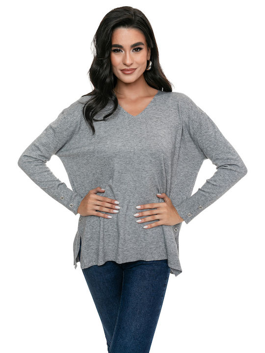 RichgirlBoudoir Women's Long Sleeve Sweater with V Neckline Gray