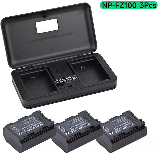 Np-fz100 Camera Battery Dual-slot Charger Usb Power Bank Function 3 Battery 1 Charger