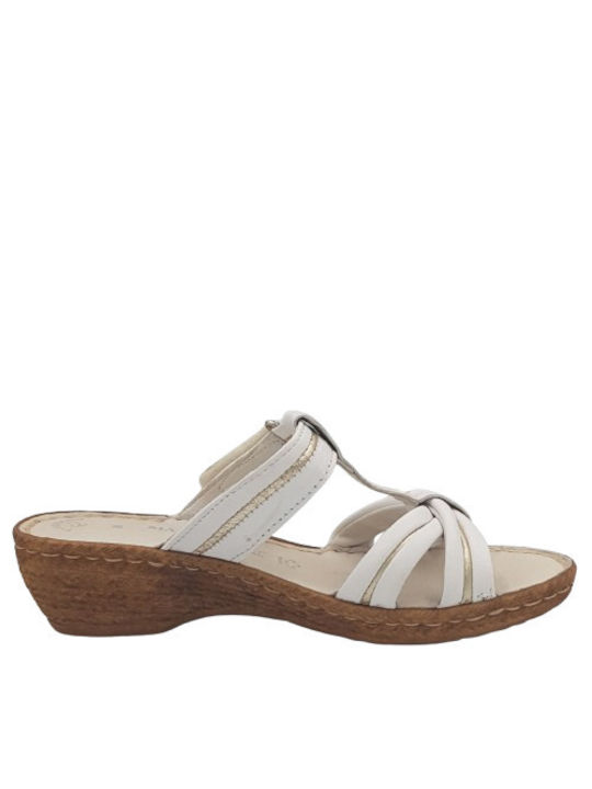 Marco Tozzi Leather Women's Flat Sandals Anatomic in White Color