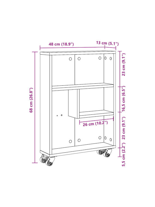 vidaXL Wooden Kitchen Trolley 4 Tiers Brown 48x13x68cm