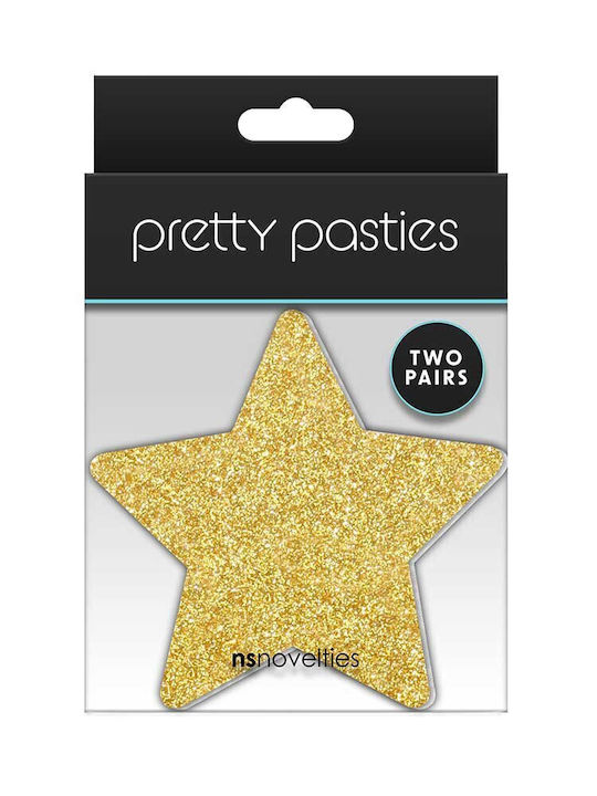 Ns Novelties Pretty Pasties Star Glitter Glow Black & Gold