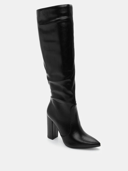 Luigi Synthetic Leather High Heel Women's Boots with Zipper Black