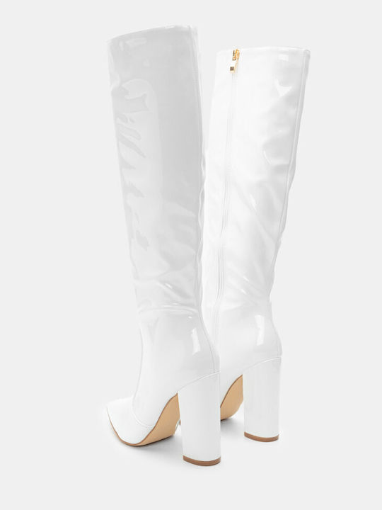 Luigi Synthetic Leather High Heel Women's Boots with Zipper White