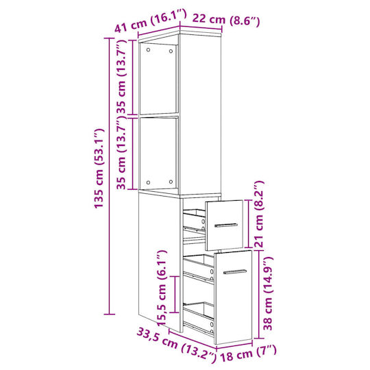 vidaXL Στήλη Μπάνιου Τοίχου Μ22xΒ41xΥ135cm Λευκή
