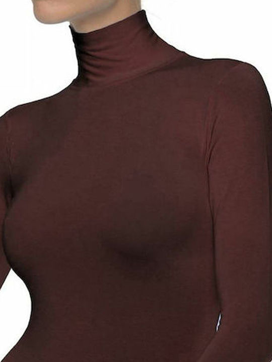 Helios Women's Long Sleeve Turtleneck T-Shirt Chocolate