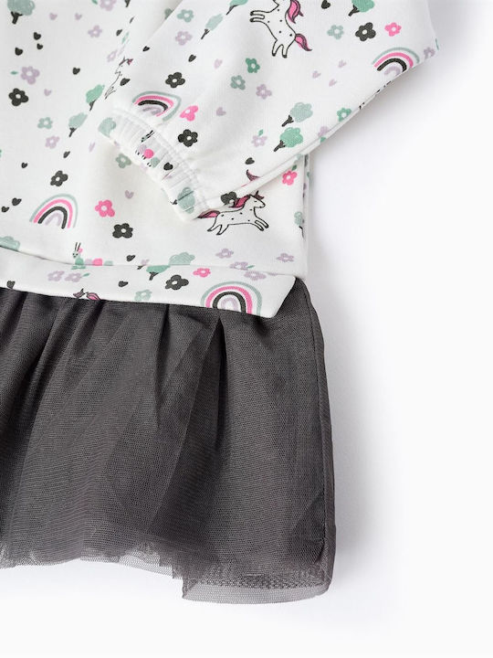 Kinderkleid Mädchenkleider Langärmelig Tüll Ecru