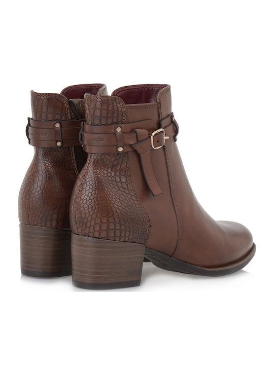Leather Women's Ankle Boots with Medium Heel Tabac Brown