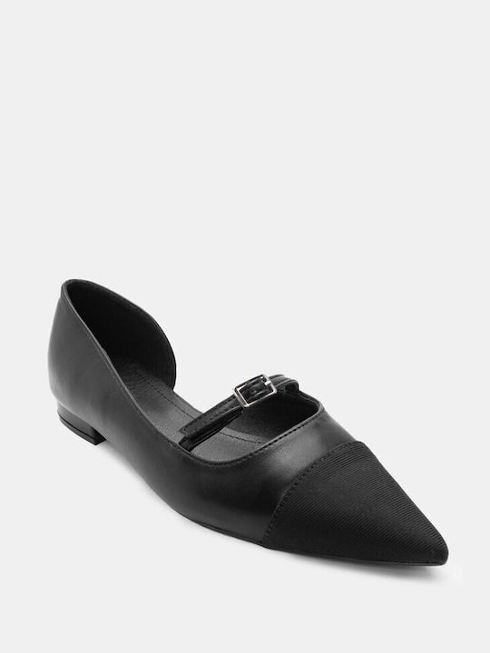 Luigi Synthetic Leather Pointy Ballerinas With strap Black