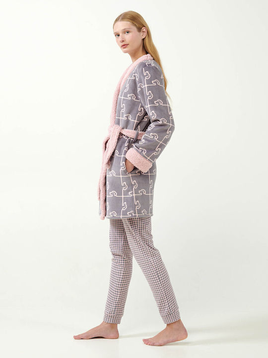 Vamp Winter Damen Vlies Robe Gray
