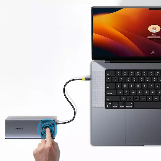 Baseus Metal Gleam Series II 7in1 USB-C Stație de andocare cu HDMI 4K PD Ethernet și conexiune 2 monitoare Argintiu