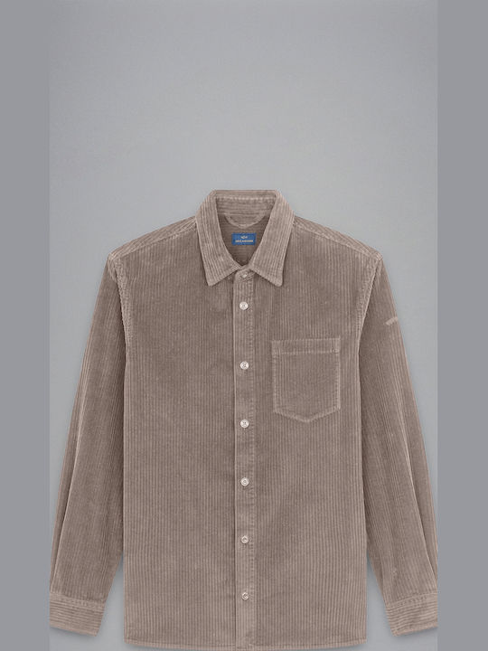 Дълъг Ръкав Рипсено Кадифе Overshirt Стандартна Кройка Бежово