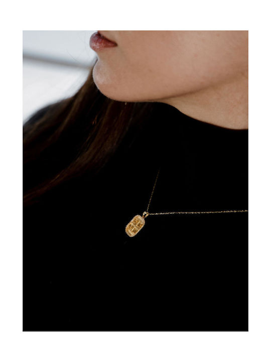 Themelidis Jewels Charm Фулактó Константин с Камъни от Жълто Злато 14 Карата с Зиркон