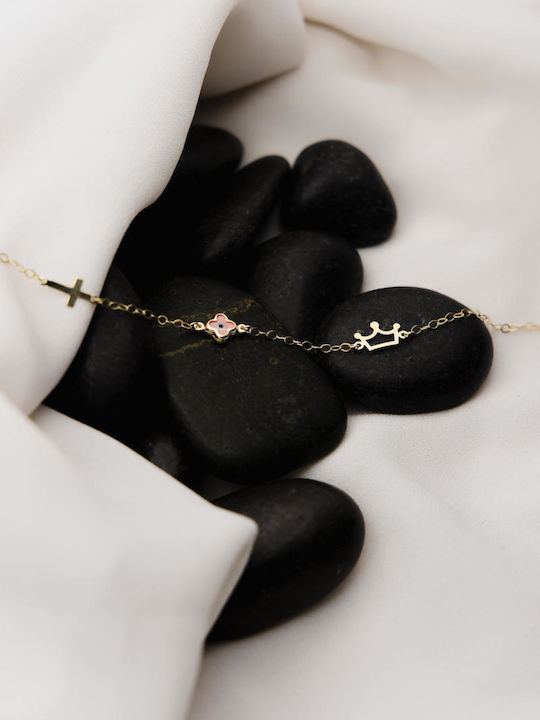 Themelidis Jewels Παιδικό Βραχιόλι από Χρυσό 9K με Σταυρό & Ματάκι