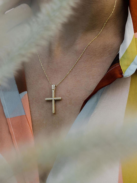 Themelidis Jewels Γυναικείος Χρυσός Σταυρός 14Κ Διπλής Όψης με Αλυσίδα