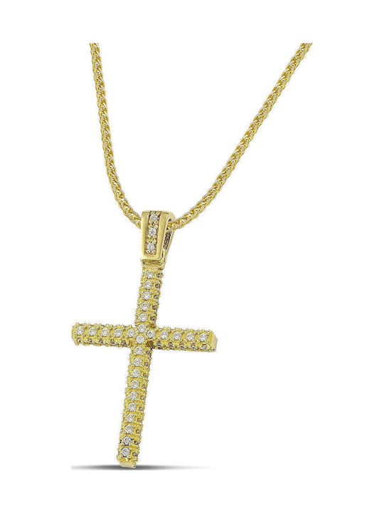 Themelidis Jewels Γυναικείος Χρυσός Σταυρός 14Κ Διπλής Όψης με Αλυσίδα
