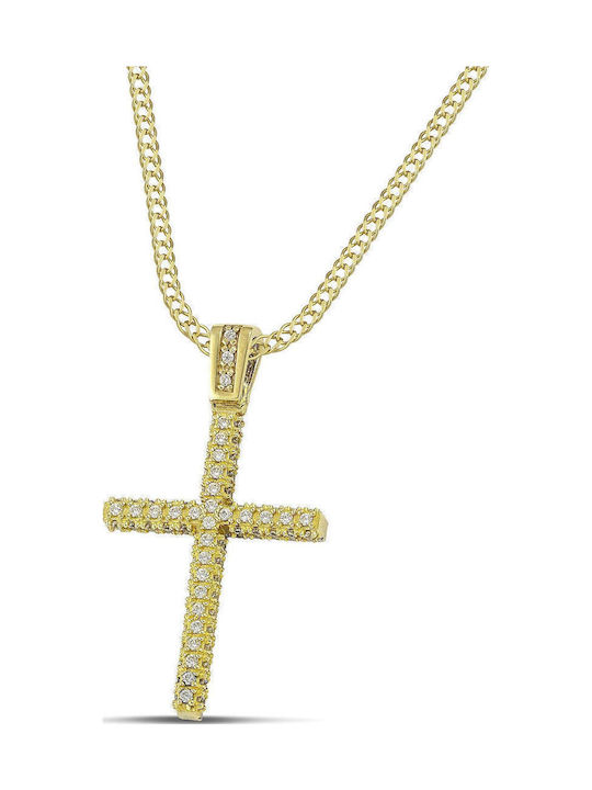 Themelidis Jewels Γυναικείος Χρυσός Σταυρός 14Κ Διπλής Όψης με Αλυσίδα
