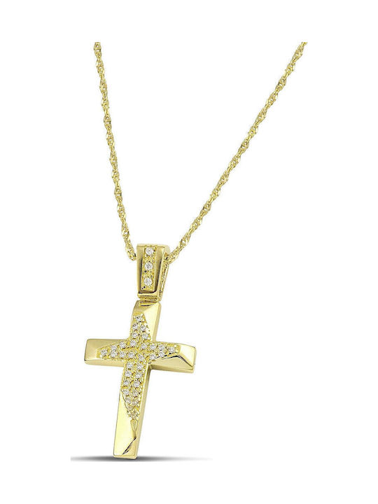Themelidis Jewels Γυναικείος Χρυσός Σταυρός 14Κ Διπλής Όψης χωρίς Αλυσίδα