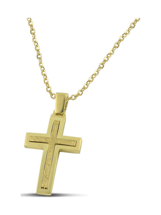 Themelidis Jewels Ανδρικός Χρυσός Σταυρός 14Κ Διπλής Όψης με Αλυσίδα