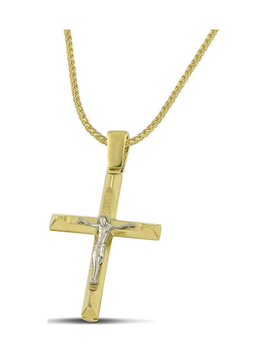 Themelidis Jewels Herren Gold Kreuz 14K Beidseitig mit dem Gekreuzigten