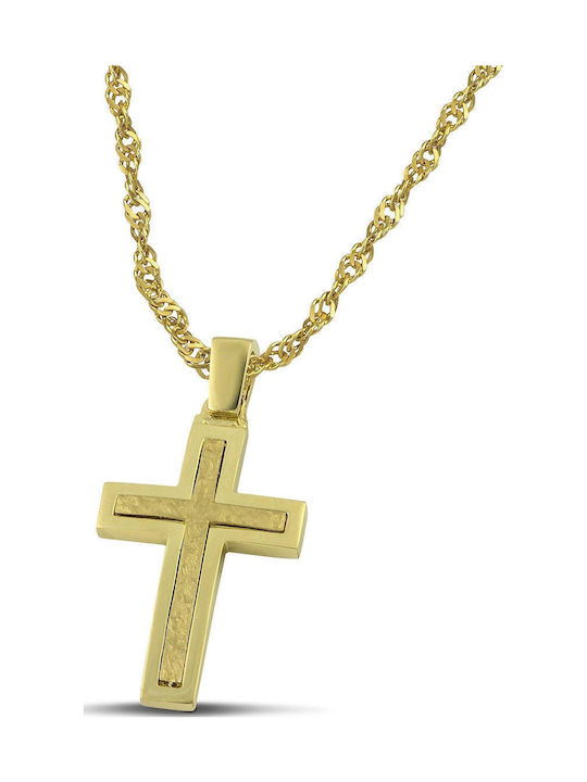 Themelidis Jewels Ανδρικός Χρυσός Σταυρός 14Κ Διπλής Όψης με Αλυσίδα