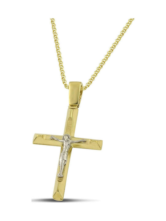 Themelidis Jewels Herren Gold Kreuz 14K Beidseitig mit dem Gekreuzigten