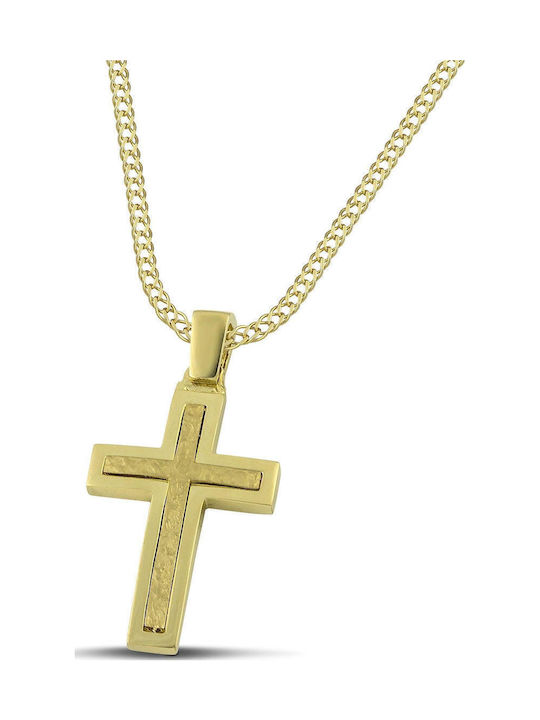 Themelidis Jewels Ανδρικός Χρυσός Σταυρός 14Κ Διπλής Όψης με Αλυσίδα