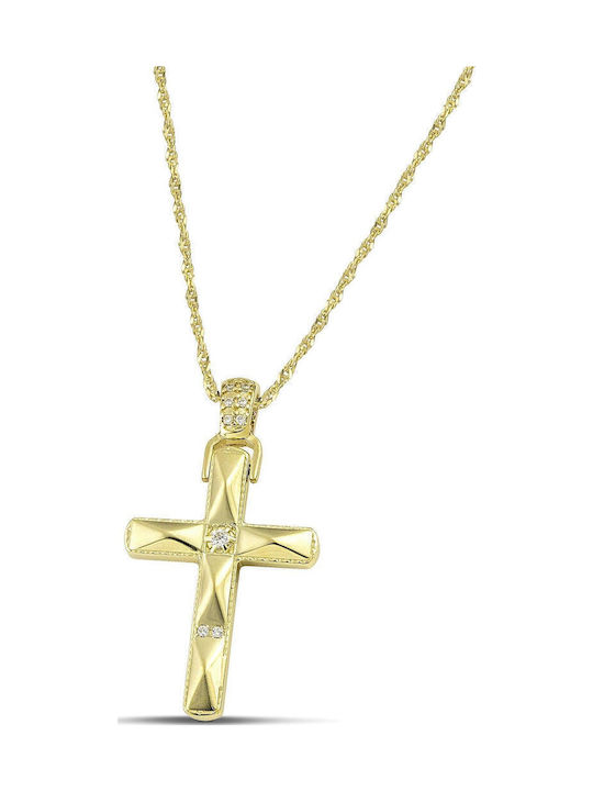 Themelidis Jewels Γυναικείος Χρυσός Σταυρός 14Κ Διπλής Όψης χωρίς Αλυσίδα